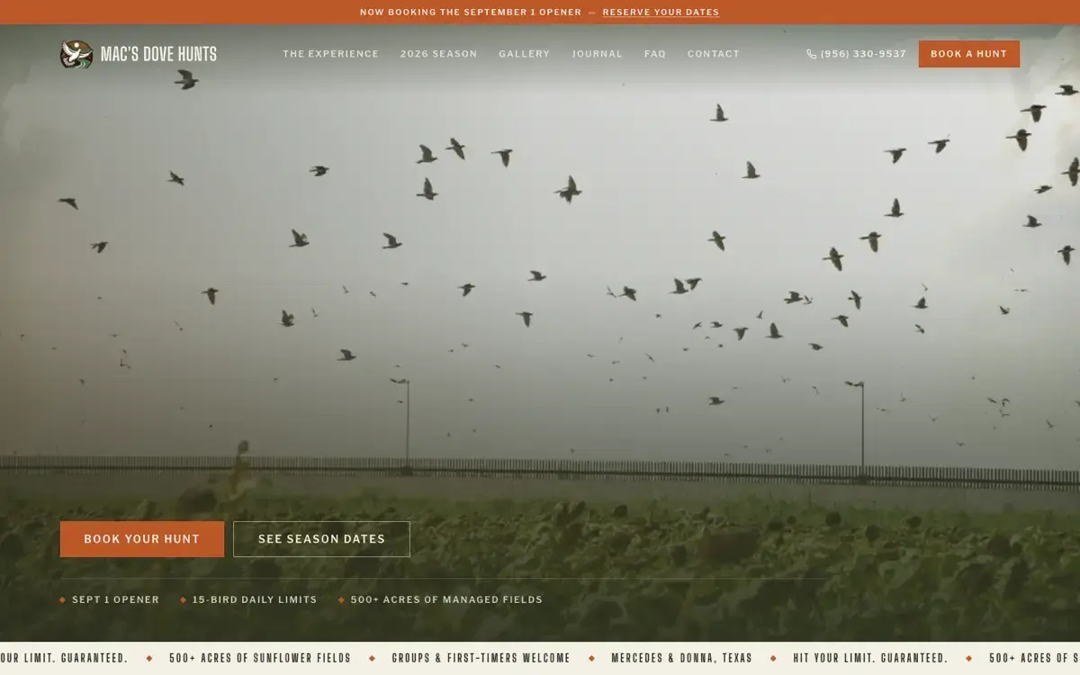 Homepage of Mac's Dove Hunts