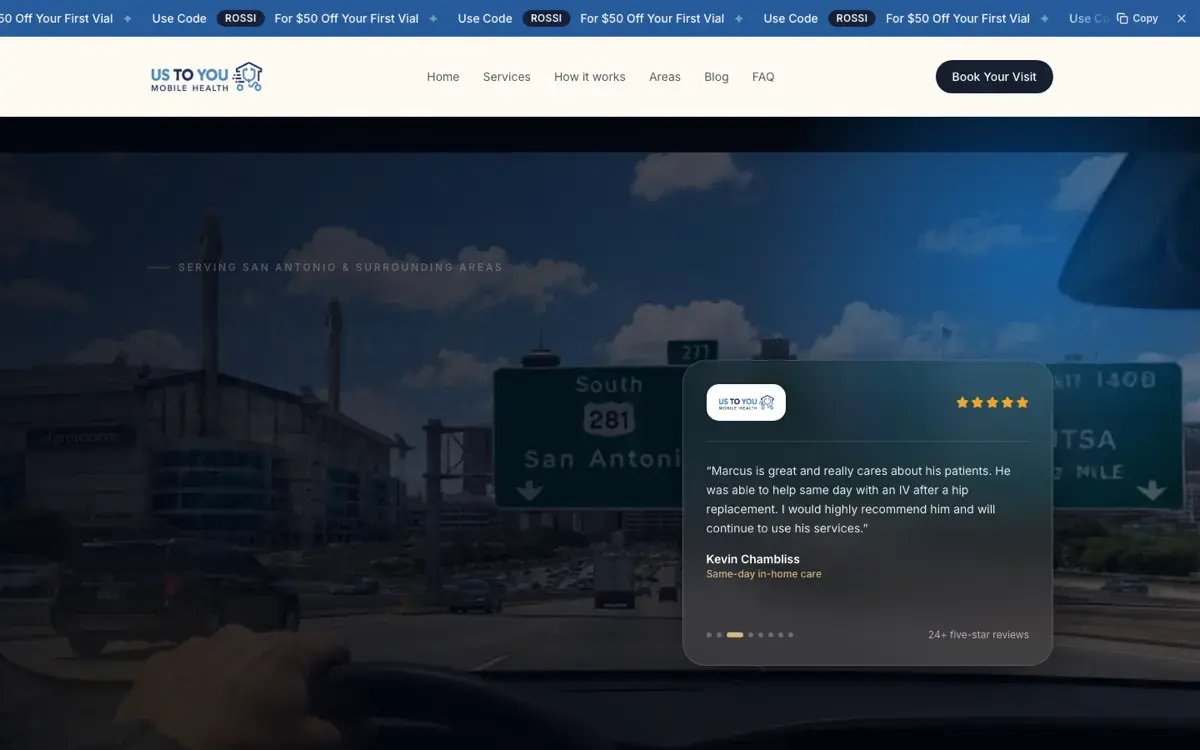 Homepage of Us To You Mobile Health